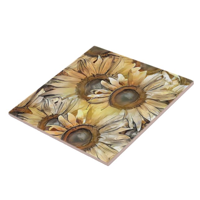 Watercolor Yellow Bouquet Sunflowers Collection Tile (Side)