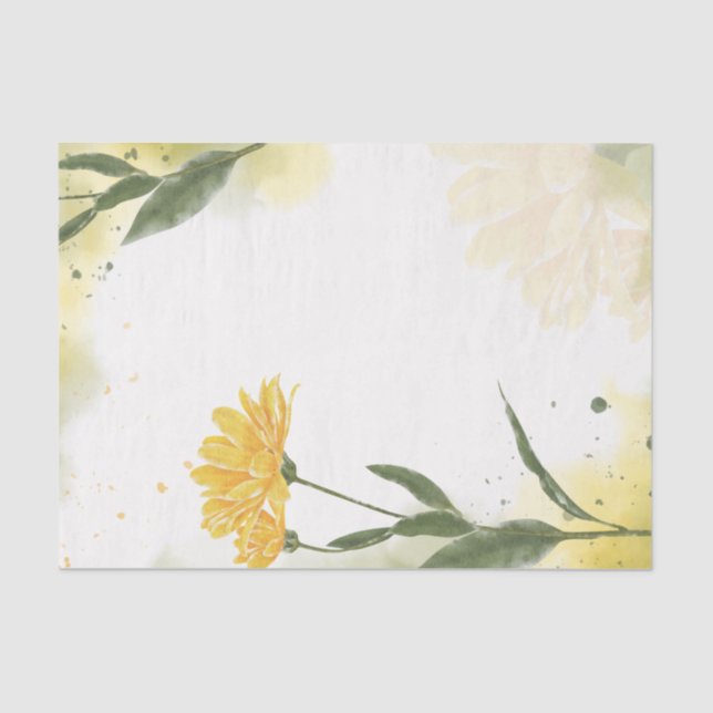 Watercolor Yellow Carnation Floral Decoupage Tissue Paper (Front)