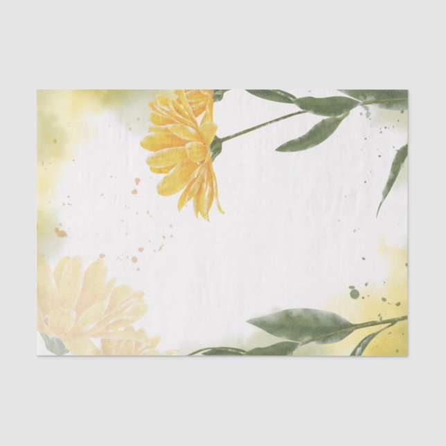 Watercolor Yellow Carnation Floral Decoupage Tissue Paper (Front)
