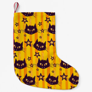 Watercolor Yellow Cat and Star Pattern Small Christmas Stocking