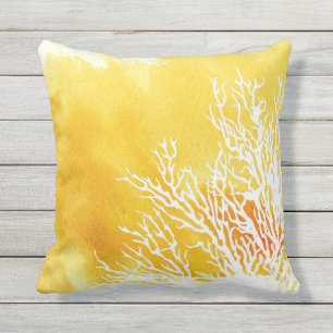 Watercolor yellow coral reef trendy beach summer outdoor cushion