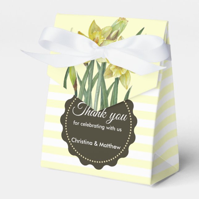 Watercolor Yellow Daffodils Yellow White Stripes Favour Box (Front Side)