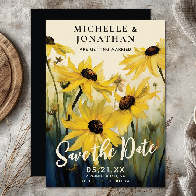 Watercolor Yellow Daisies | Daisy Flower Wedding Save The Date (Watercolor Yellow Daisies  Daisy Flower Wedding Save The Date)