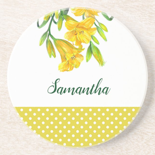 Watercolor Yellow Day Lilies Floral Art Coaster (Front)
