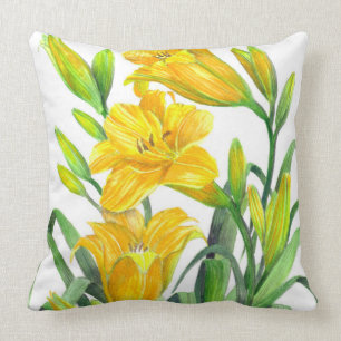 Watercolor Yellow Day Lilies Floral Art Cushion