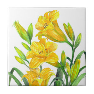 Watercolor Yellow Day Lilies Floral Art Tile