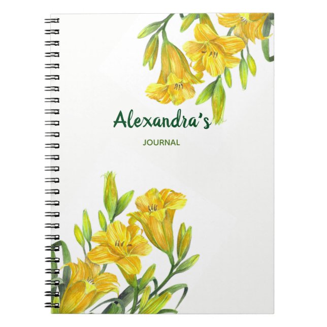 Watercolor Yellow Day Lilies Floral Illustration Notebook (Front)