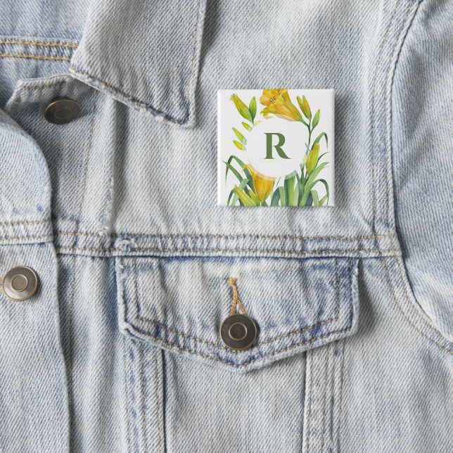 Watercolor Yellow Day Lilies Flower Illustration 15 Cm Square Badge (In Situ)