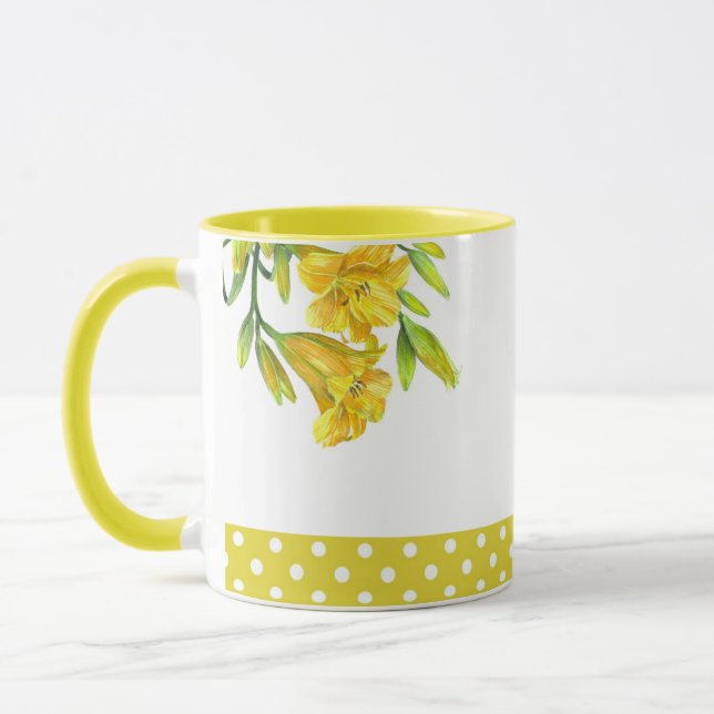 Watercolor Yellow Day Lilies Flower Painting Mug (Left)