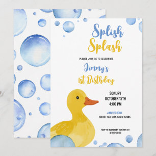 Watercolor Yellow Duck Baby Boy Birthday Invitation