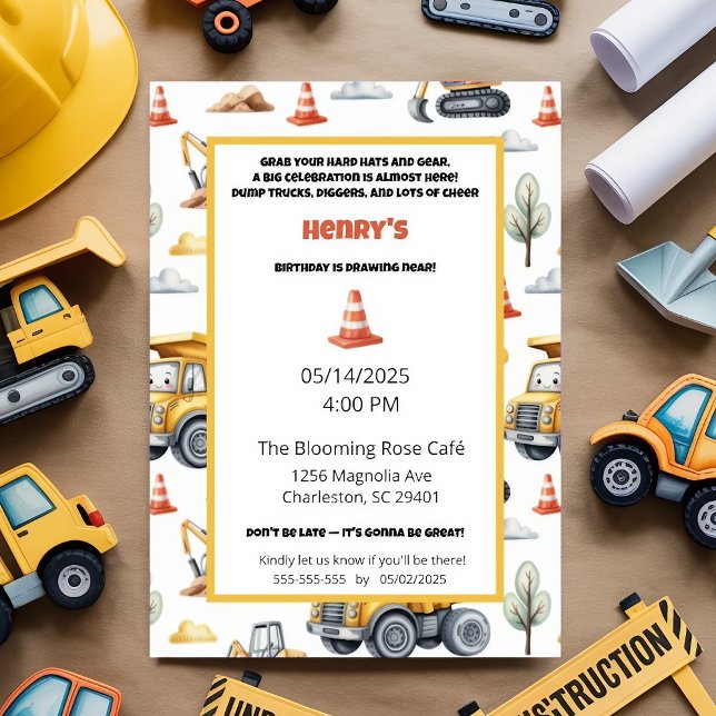 Watercolor Yellow Dump Truck Construction Site  Invitation (Creator Uploaded)