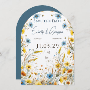 Watercolor Yellow Elegance & Sky Blue Floral Invitation