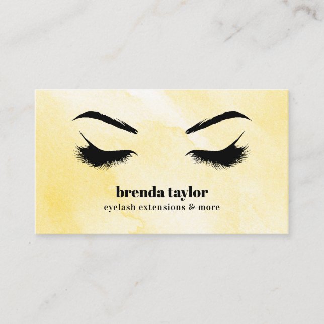 Watercolor Yellow  Eyelash Browbar professional Business Card (Front)