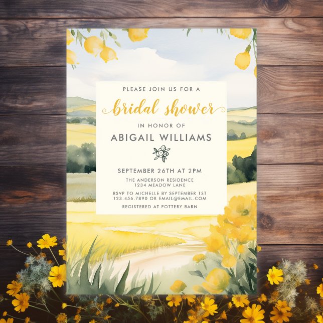 Watercolor Yellow Floral Countryside Bridal Shower Invitation (Creator Uploaded)