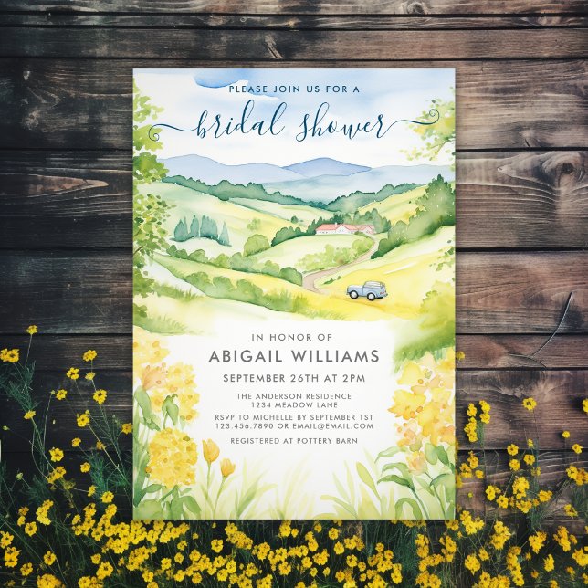 Watercolor Yellow Floral Countryside Bridal Shower Invitation (Creator Uploaded)