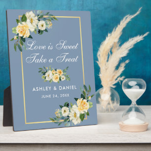 Watercolor Yellow Floral Dusty Blue Treat Favour Plaque