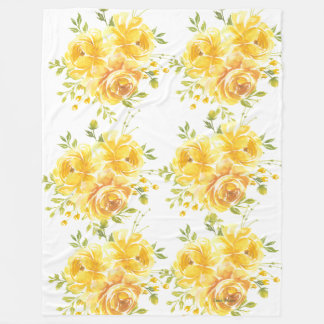 Watercolor Yellow Floral Fleece Blanket 