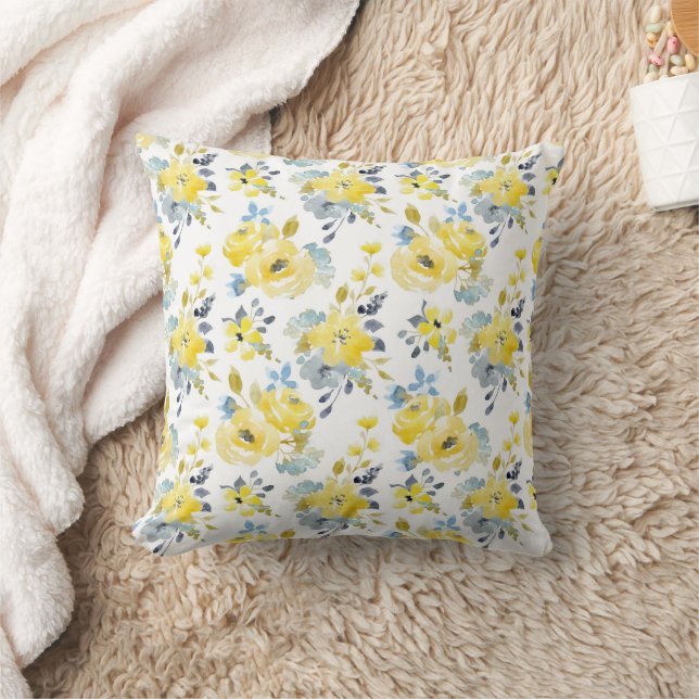 Watercolor Yellow Floral Pattern Cushion (Blanket)