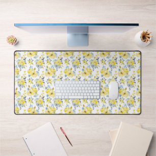 Watercolor Yellow Floral Pattern Desk Mat