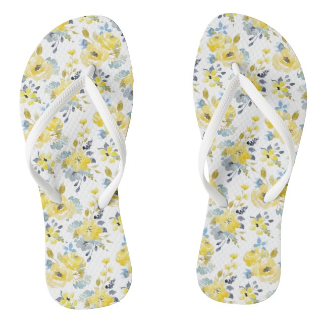Watercolor Yellow Floral Pattern Flip Flops (Footbed)