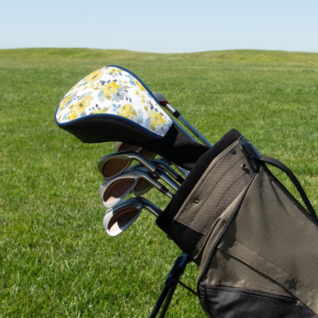 Watercolor Yellow Floral Pattern Golf Head Cover (In Situ)