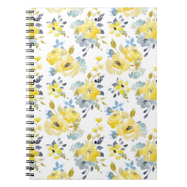 Watercolor Yellow Floral Pattern Notebook (Front)