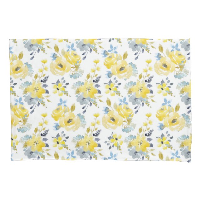 Watercolor Yellow Floral Pattern Pillowcase (Front)
