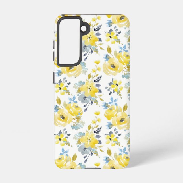Watercolor Yellow Floral Pattern Samsung Galaxy S21 Case (Back)