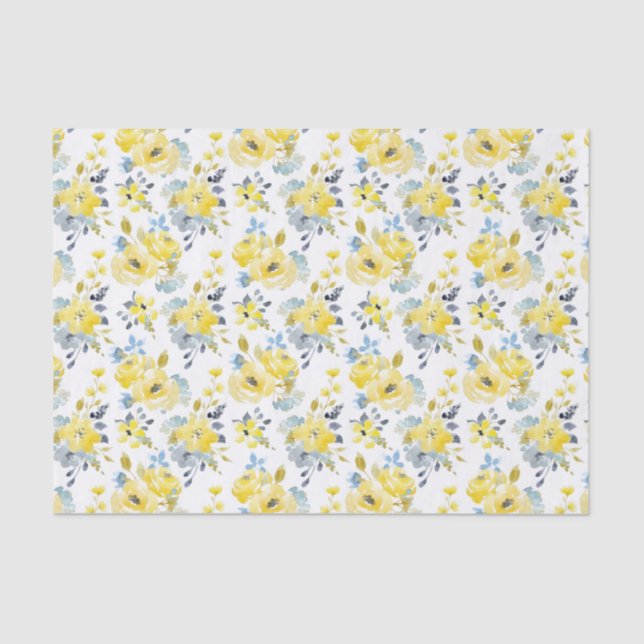Watercolor Yellow Floral Pattern Tissue Paper (Front)
