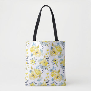 Watercolor Yellow Floral Pattern Tote Bag