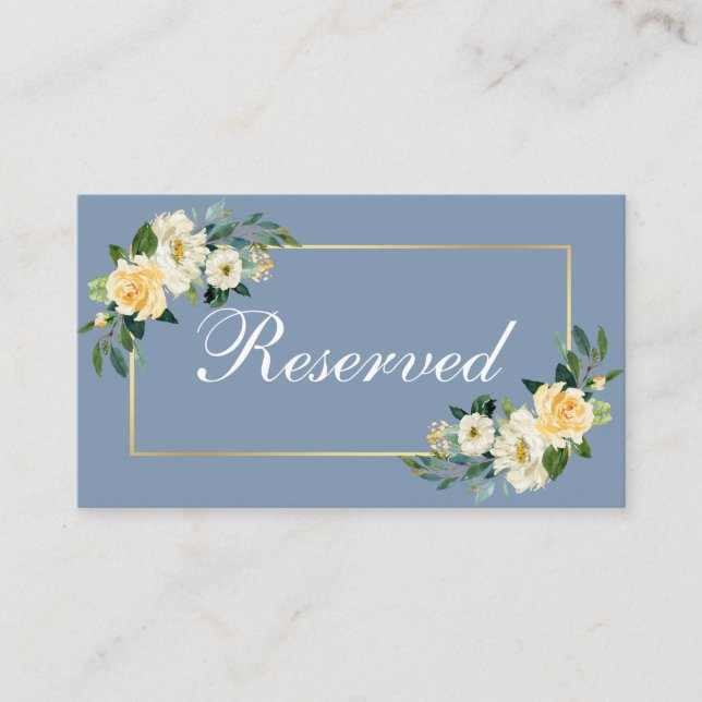 Watercolor Yellow Floral Wedding Reserved Gold Place Card (Front)