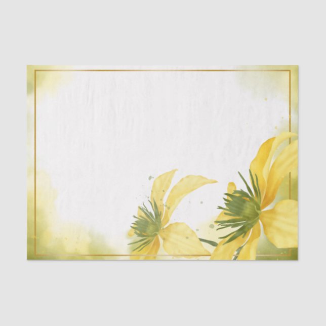 Watercolor Yellow Flower Floral Decoupage Tissue Paper (Front)