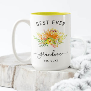 Watercolor Yellow Flowers 4 Custom Photo Grandma Two-Tone Coffee Mug