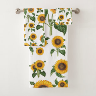 Watercolor Yellow Flowers Botanical Foliage Bath Towel Set