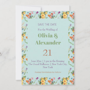 Watercolor Yellow Flowers & Floral Pattern Design Invitation