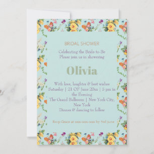 Watercolor Yellow Flowers & Floral Pattern Design Invitation