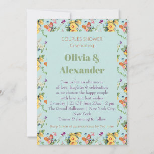 Watercolor Yellow Flowers & Floral Pattern Design Invitation
