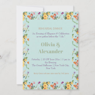 Watercolor Yellow Flowers & Floral Pattern Design Invitation