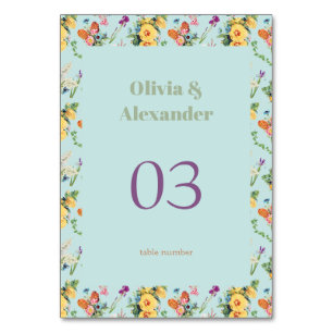 Watercolor Yellow Flowers & Floral Pattern Design Table Number