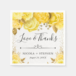 Watercolor Yellow Glam Roses Wedding Napkin