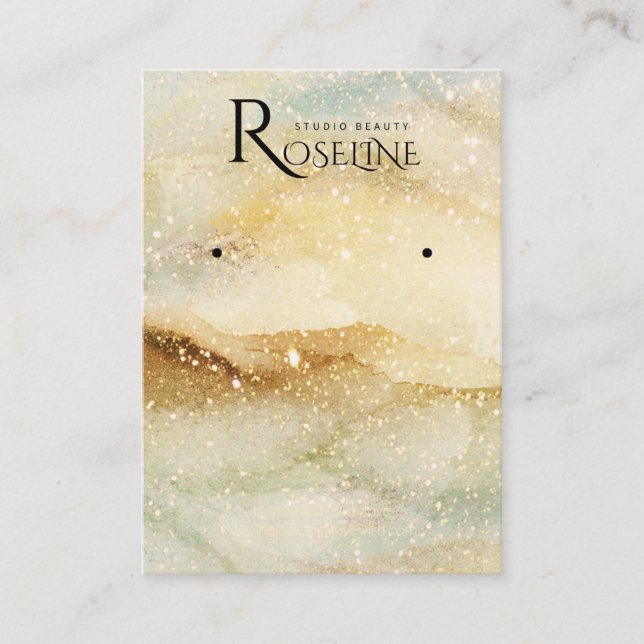 Watercolor Yellow gold glitter jewlery  Display Business Card (Front)