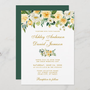 Watercolor Yellow Gold Green Wedding Invitation