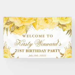 Watercolor Yellow Gold Roses Birthday Welcome Banner