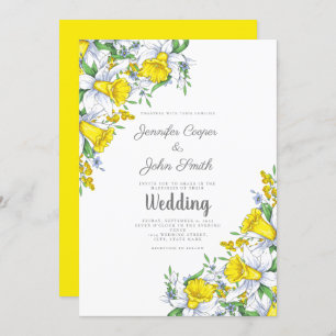 Watercolor Yellow Grey Floral Wedding  Invitation