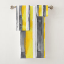 Watercolor Yellow Grey White Striped 
