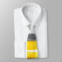 Watercolor Yellow Grey White Striped  Neck Tie