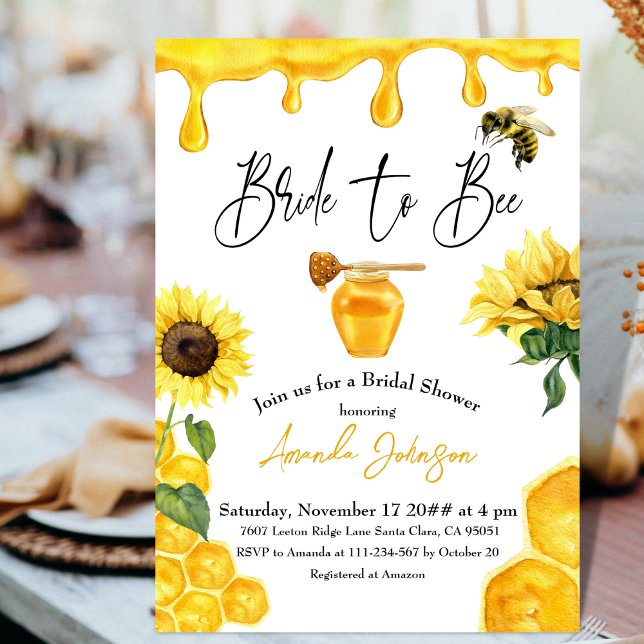 Watercolor Yellow Honey Bride to Bee Bridal Shower Invitation (Creator Uploaded)