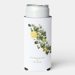 Watercolor Yellow Hydrangeas Names Wedding  Seltzer Can Cooler