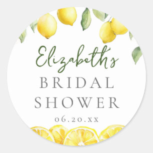 Watercolor Yellow Lemon Citrus Bridal Shower Classic Round Sticker