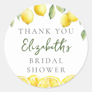 Watercolor Yellow Lemon Citrus Bridal Shower Favou Classic Round Sticker